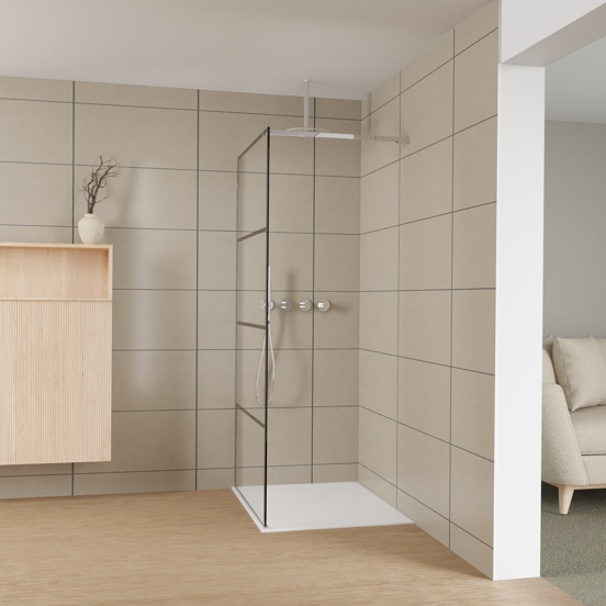 Balmani Modular douche à l'italienne: 100 x 200 cm, Lined, avec coating, Profil Chrome brillant