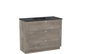 Linie Classo staand badkamermeubel 100 x 46 cm grijze eik met Baro enkele wastafel in porselein mat zwart
