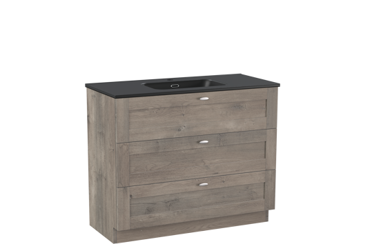 Linie Classo freistehendes Möbelstück Set: 100 x 46 cm, Graue Eiche, mit Baro Einzelwaschtisch, Porzellan Schwarz matt