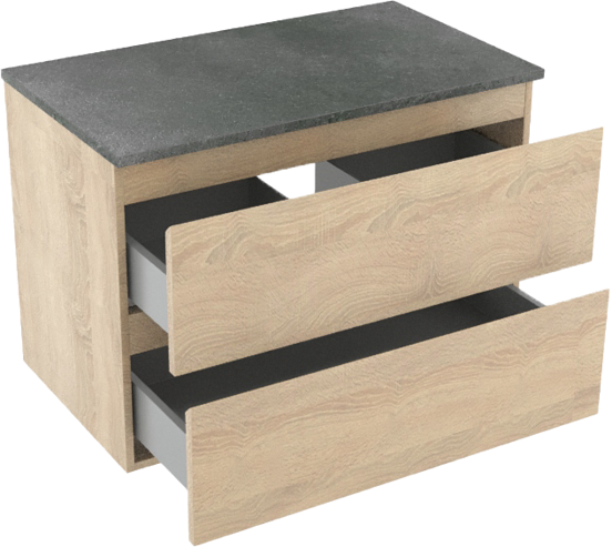 Linie Lado zwevend badmeubel 80 x 46 cm wit eiken met Lado enkel wastafelblad in melamine grijze leisteen