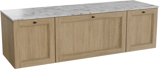 Balmani Lemon zwevend badkamermeubel 180 x 55 cm verweerde eik met Stretto enkel of dubbel tablet in marmer carrara