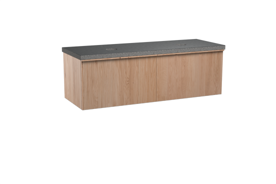 Balmani Forma meuble salle de bains suspendu 150 x 55 cm chêne naturel avec Rock tablette double en granit noir, Nervure droite symétrique verticale