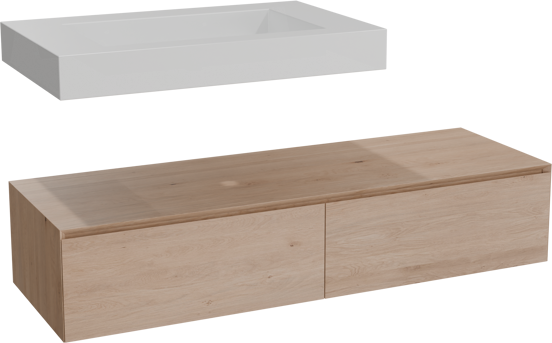 Balmani Mitra Elements meuble salle de bains suspendu 150 x 55 cm chêne naturel avec Dominus plan simple 90 cm en solid surface blanc mat