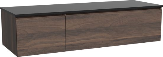 Storke Edge zwevend badkamermeubel 150 x 52 cm notelaar met Panton enkel of dubbel tablet in gepoedercoate mdf mat zwart