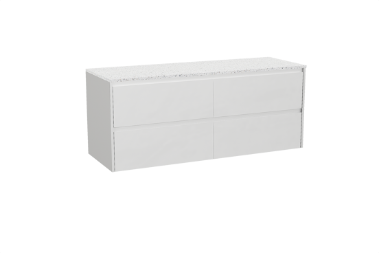 Storke Seda meuble salle de bains suspendu 150 x 52 cm blanc mat avec Tavola tablette simple ou double en blanc/noir mat terrazzo