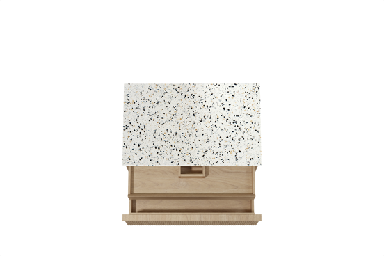 Balmani Forma meuble salle de bains suspendu 90 x 55 cm chêne naturel avec Stretto tablette simple en blanc/noir mat terrazzo, Nervure droite symétrique verticale