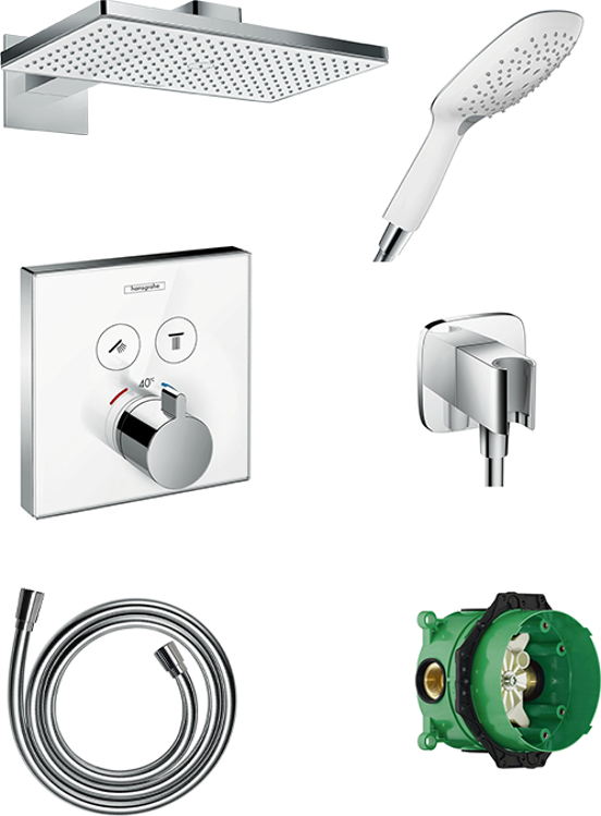 Hansgrohe Showerselect thermostatische kraan Inbouw regendoucheset met regendouchekop rechthoek 46 x 27 cm glanzend chroom en wit