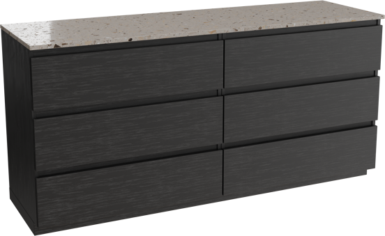 Balmani Lucida staand badkamermeubel 180 x 55 cm zwarte eik met Stretto enkel of dubbel tablet in terrazzo greige terrazzo