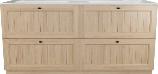Balmani Lemon meuble salle de bains à poser 180 x 55 cm, placage chêne naturel avec Tablo Strada double vasque en blanc brillant