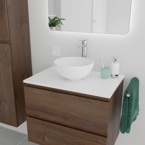 Linie Lado enkel wastafelblad glanzend wit composiet marmer 80 x 46 cm