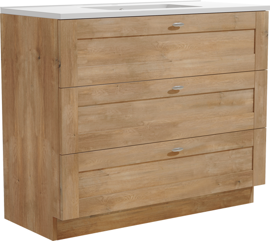 Linie Classo freistehendes Möbelstück Set: 100 x 46 cm, Naturbelassene Eiche, mit Vano Einzelwaschtisch, Marmorkomposit Weiß glänzend
