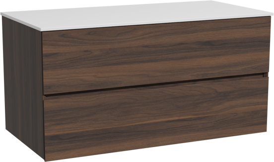 Storke Edge zwevend badmeubel 105 x 52 cm notenhout met Tavola enkel wastafelblad in solid surface mat wit