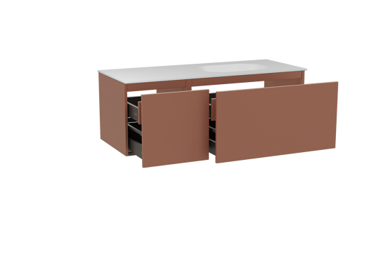 Balmani Sfera zwevend badmeubel 135 x 55 cm cotto met Tablo Oval asymmetrisch rechtse wastafel in solid surface mat wit