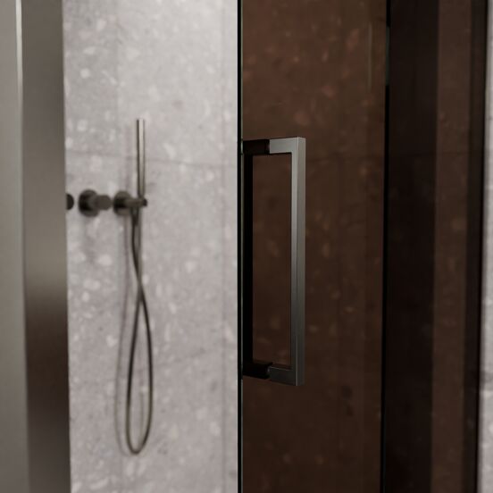 Balmani Senses Design douchecabine met rechtse schuifdeur en vaste zijwand, 160 x 90 cm, Brons, Brushed GunMetal profielen, met coating