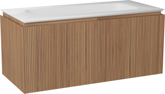 Balmani Eclips hängendes Möbelstück Set: 120 x 55 cm, Teak, mit Eclips Einzelwaschtisch Solid Surface Weiβ matt, Vertikale symmetrische gerade Rippe