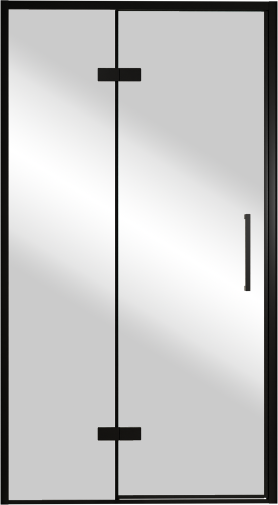 Balmani Senses Design douche draaideur links 120 cm x 210 cm Reflex spiegelglas, Zwarte profielen, met coating