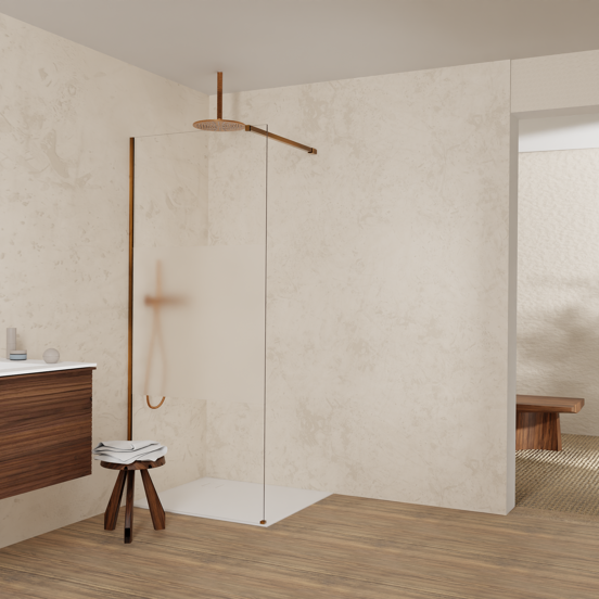 Balmani Modular Walk-In Dusche: 90 x 200 cm, Klarglas mit mattiertem Streifen, inklusive Coating, Profil Brushed Rosegold