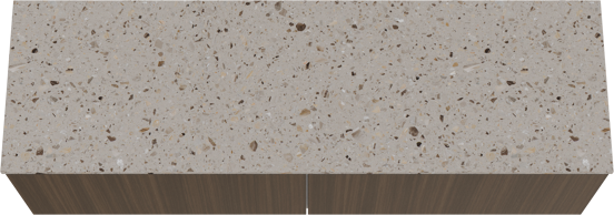 Balmani Sfera hängendes Möbelstück Set: 180 x 55 cm, Eucalyptus, mit Stretto Einzel- oder Doppel Waschtischplatte, Terrazzo in Greige
