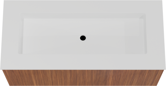 Balmani Sfera zwevend badkamermeubel 120 x 55 cm amerikaanse notelaar met Tablo Stretto enkele wastafel voor 2 kraangaten in solid surface mat wit
