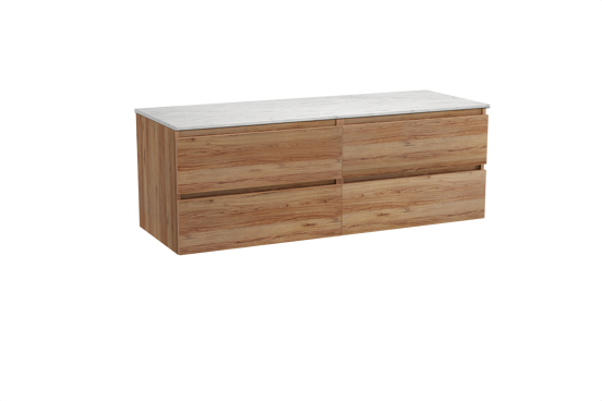 Balmani Lucida hängendes Möbelstück Set: 150 x 55 cm, Teak, mit Stretto Einzel- oder Doppel Waschtischplatte, Marmor Carrara