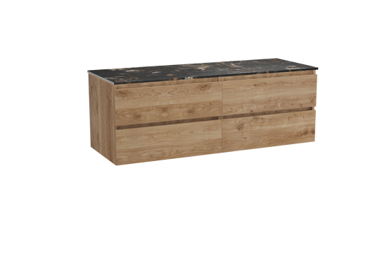 Balmani Lucida meuble salle de bains suspendu 150 x 55 cm chêne brut avec Stretto tablette simple ou double en marbre portoro gold