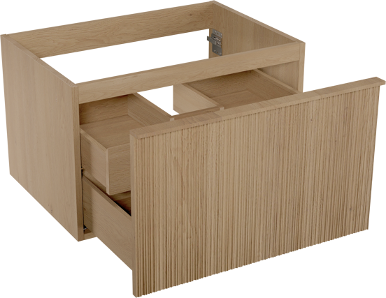 Balmani Forma zwevende wastafelonderkast 75 x 55 cm naturel eiken 2 lades vert. asym. groef