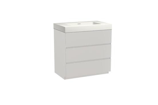 Storke Edge freistehendes Möbelstück Set: 85 x 52 cm, Weiß glänzend, mit Mata High Einzelwaschtisch, Solid Surface Weiß matt