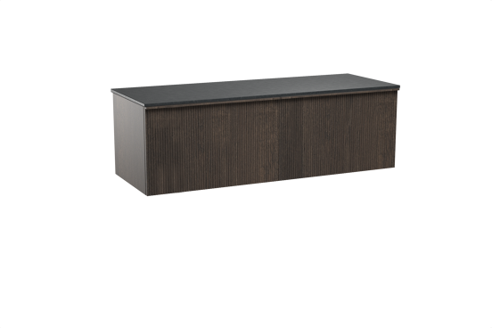 Balmani Forma hängendes Möbelstück Set: 150 x 55 cm, Geräucherte Eiche, mit Stretto Einzel- oder Doppel Waschtischplatte, Granit, Schwarzes Granit, Vertikale symmetrische gerade Rippe