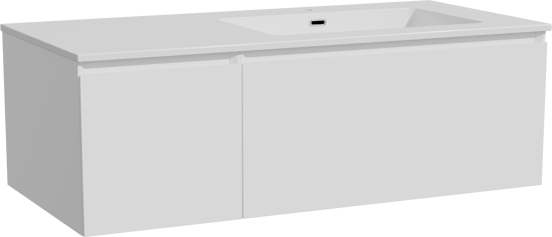 Storke Edge meuble salle de bains suspendu 110 x 52 cm blanc mat avec Diva plan vasque asymétrique à droite en marbre composite blanc brillant