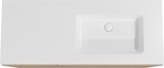 Storke Edge meuble salle de bains à poser 130 x 52 cm chêne brut avec Mata plan vasque asymétrique à droite en solid surface blanc mat