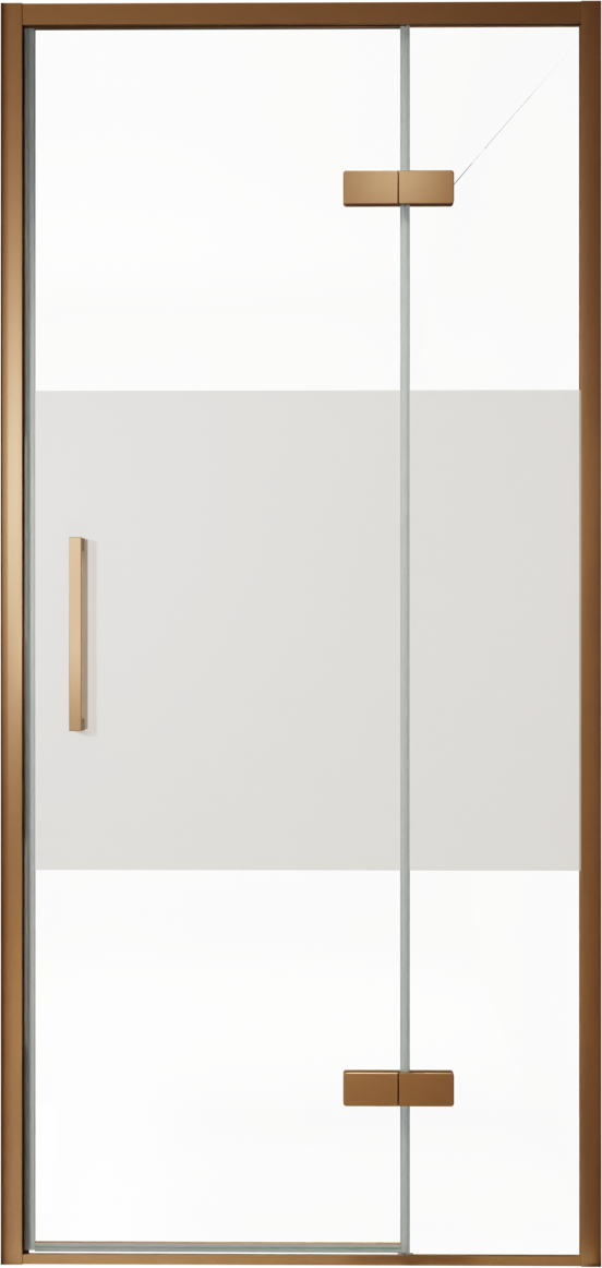 Balmani Senses Design douche draaideur rechts 100 cm x 210 cm Helder glas met matte strook, Brushed Rosegold profielen, met coating