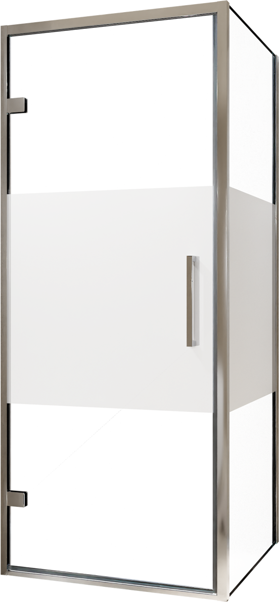 Balmani Senses Design douchehoek met linkse draaideur en vaste zijwand, 90 x 90 cm, Helder glas met matte strook, Chroom profielen, met coating