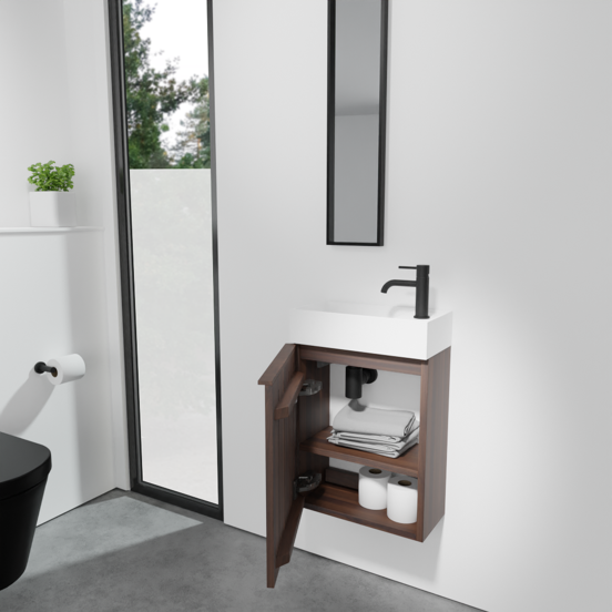 Balmani Forma zwevend toiletmeubel 42 x 21 cm amerikaans notenhout met Dama wastafel in matte Solid Surface