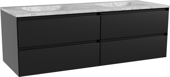 Balmani Mitra meuble salle de bains suspendu 150 x 55 cm noir mat avec Tablo Arcato double vasque en marbre carrara