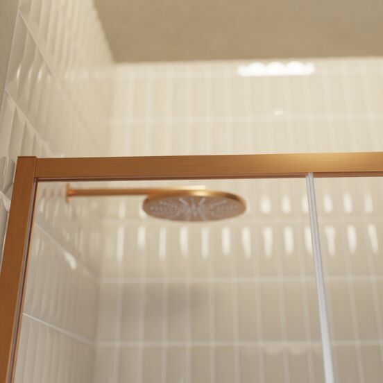 Balmani Senses Design douche schuifdeur rechts 160 cm x 210 cm Helder glas met matte strook glas, Brushed Rosegold profielen