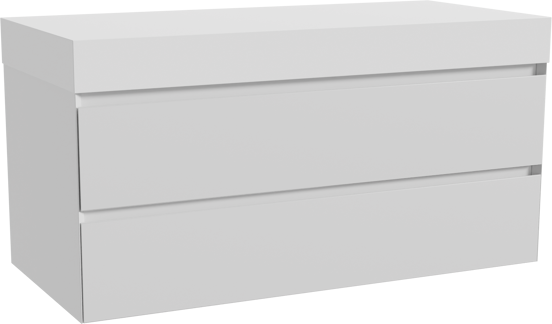 Balmani Mitra hängendes Möbelstück Set: 120 x 55 cm, Weiß matt, mit Dominus Einzel- oder Doppel Waschtischplatte, Solid Surface Weiß matt
