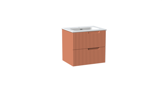 Linie Ribbo meuble salle de bains suspendu 60 x 46 cm cotto avec Baro plan simple en porcelaine blanc mat, Nervure circulaire symétrique verticale