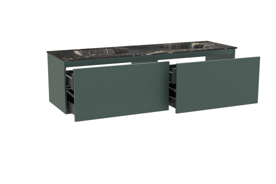 Balmani Sfera hängendes Möbelstück Set: 180 x 55 cm, Forest, mit Tablo Arcato Doppelwaschtisch, Marmor Portoro Gold