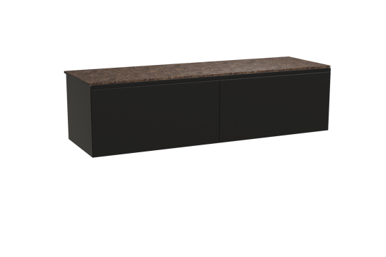 Balmani Idra zwevend badkamermeubel 180 x 55 cm mat zwart met Stretto enkel of dubbel tablet in marmer dark emperador