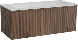 Balmani Forma zwevend badkamermeubel 120 x 55 cm amerikaanse notelaar met Tablo Strada enkele wastafel in composietmarmer mat wit, Verticale symmetrische rechte ribbel