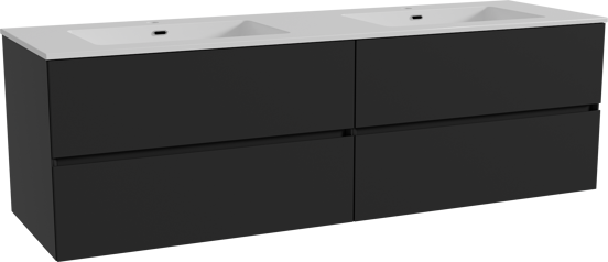 Storke Edge meuble salle de bains suspendu 170 x 52 cm noir mat avec Diva double vasque en marbre composite blanc brillant