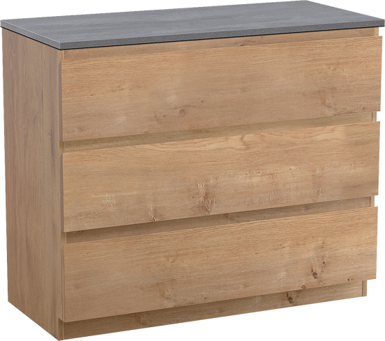 Linie Lado meuble salle de bains à poser 100 x 46 cm chêne naturel avec Lado tablette simple ou double en mélaminé béton gris foncé