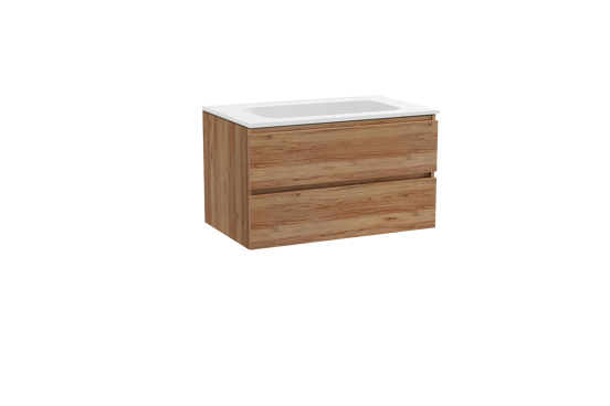 Balmani Lucida meuble salle de bains suspendu 90 x 55 cm teck avec Tablo Strada plan simple en marbre composite blanc mat