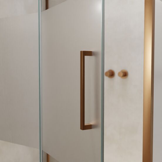 Balmani Senses Design douchehoek met linkse draaideur en vaste zijwand, 120 x 100 cm, Helder glas met matte strook, Brushed Rosegold profielen, met coating