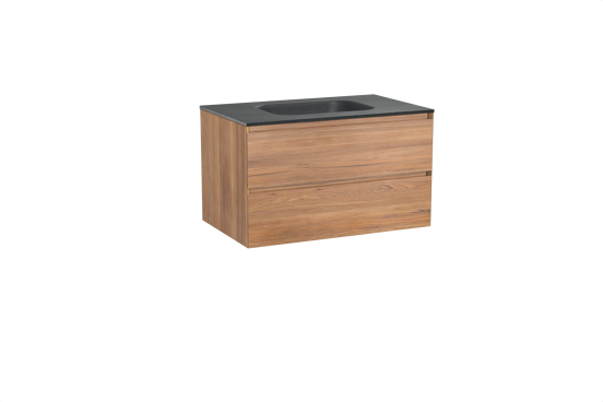 Balmani Mitra meuble salle de bains suspendu 90 x 55 cm teck avec Tablo Arcato plan simple en granit noir