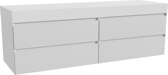 Balmani Mitra zwevend badkamermeubel 180 x 55 cm mat wit met Dominus enkel of dubbel tablet in solid surface mat wit
