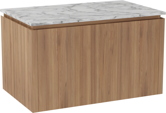 Balmani Eclips hängendes Möbelstück Set: 90 x 55 cm, Teak, mit Stretto Einzel Waschtischplatte Carrara-Marmor