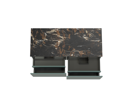 Balmani Sfera meuble salle de bains suspendu 135 x 55 cm forest avec Stretto tablette simple ou double en marbre portoro gold