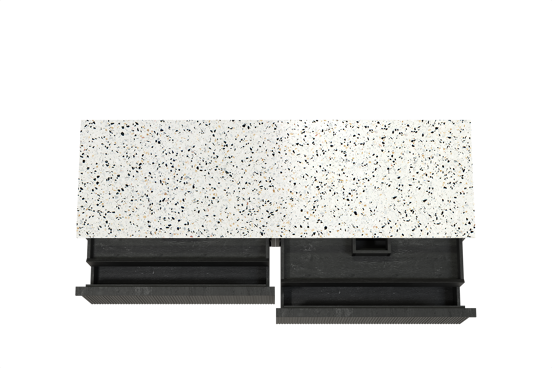 Balmani Forma meuble salle de bains suspendu 180 x 55 cm chêne noir avec Stretto tablette simple ou double en blanc/noir mat terrazzo, Nervure droite symétrique verticale