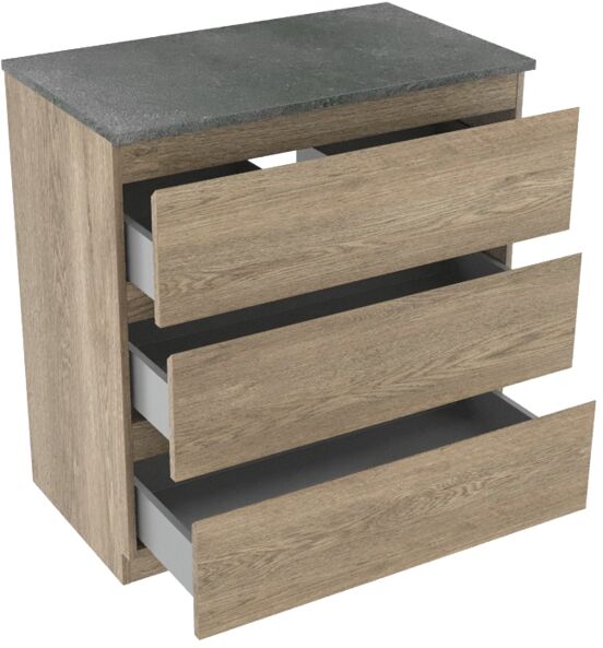 Linie Lado freistehendes Möbelstück Set: 80 x 46 cm, Graue Eiche, mit Lado Einzel Waschtischplatte, Melamin Schiefergrau